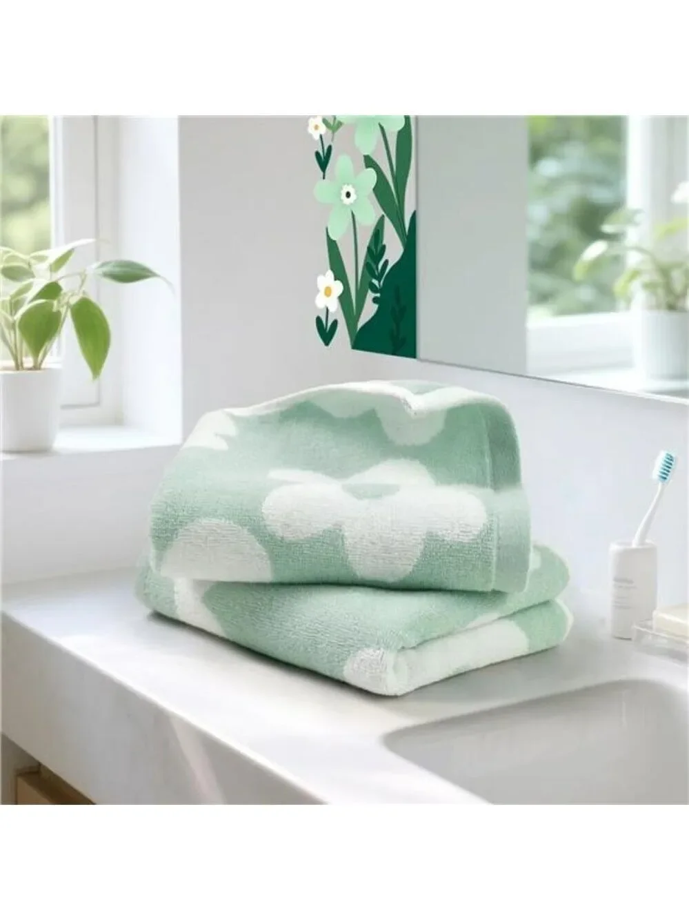 Cotton hand towels set of 2 soft absorbent floral daisy bathroom kitchen decor